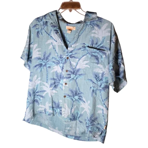 Men’s Sideout Blue Palm Tree Hawaiian Shirt L Resort Wear Rayon Cotton - Picture 3 of 4